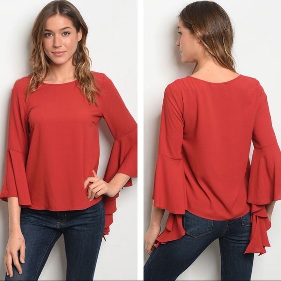 Tops - Fluted long sleeve blouse